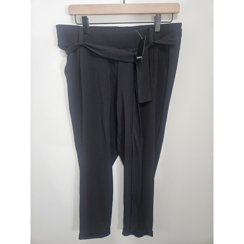 Torrid Studio Black Tie Front Tapered Leg Trousers Pants 00 M/L 10 11890923